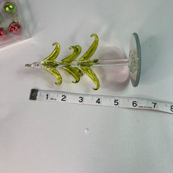 Hand Made Crystal Art Glass Holiday Christmas Trees + 12 Colorful Ornaments - Picture 5 of 10